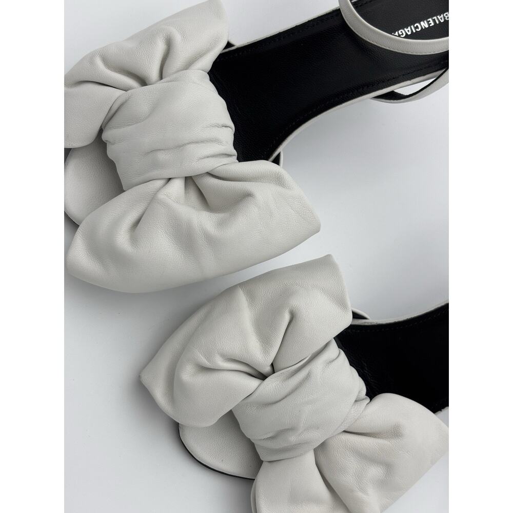 Balenciaga Knife Bow Sandals White Leather Size 37 / 7 Ankle Strap Pillow Puff - Picture 9 of 16